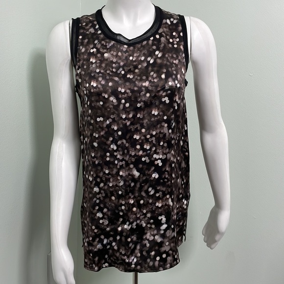 Rag & Bone Edie Printed Silk Tank Top Speckled Dot Print Mesh Trim - Picture 3 of 9